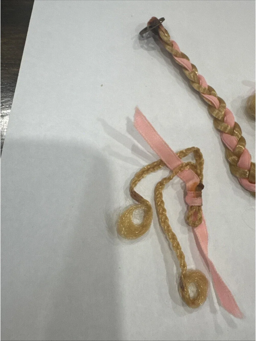 Vintage Barbie Hair Fair Long Blonde Braid with Pink Ribbon and Barrette Clip!
